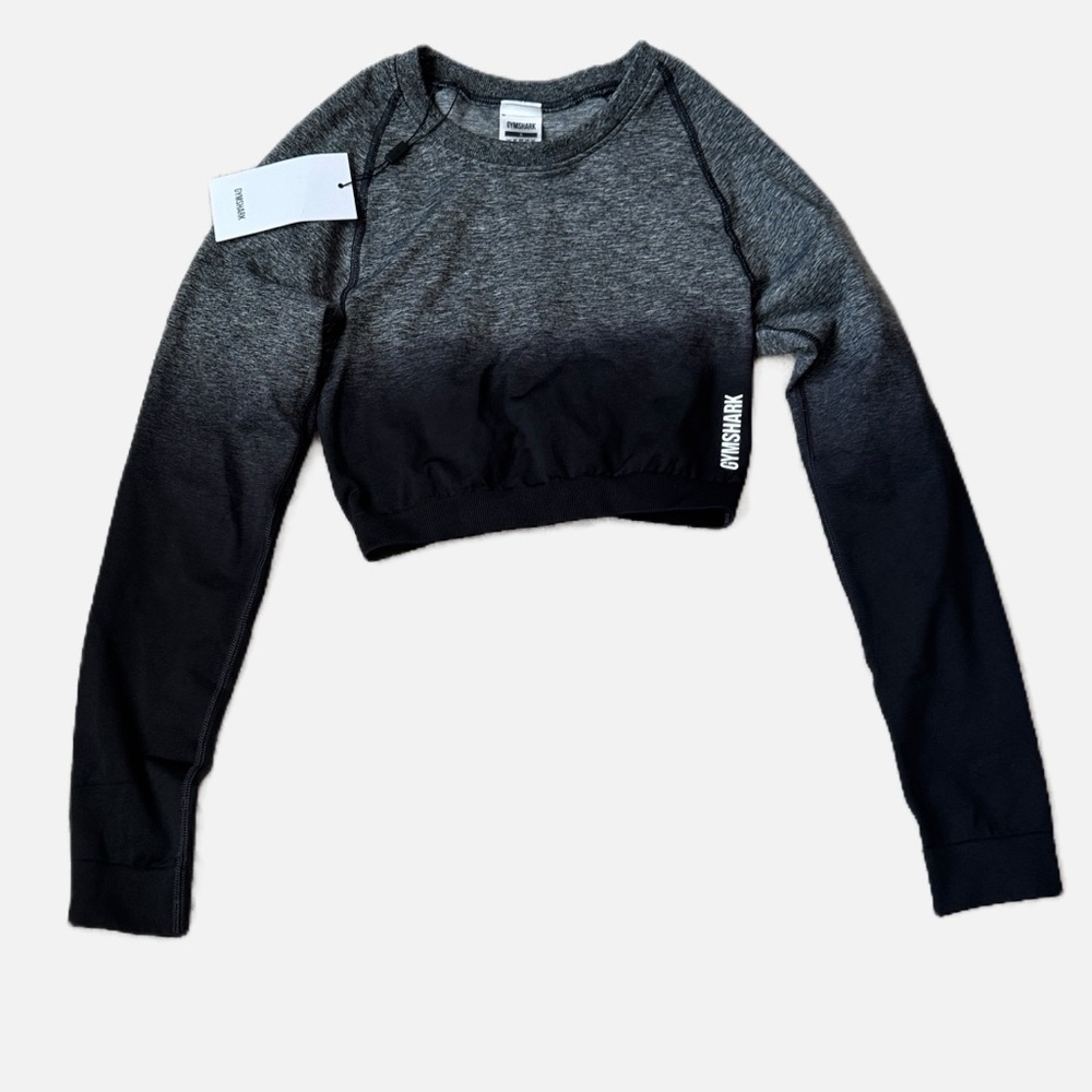 Gymshark Womens Size S Black Gray Adapt Ombre Seamless Long Sleeve Crop Top NWT